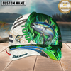 Maxcorners Fishing Green Flame Personalized Name 3D Cap