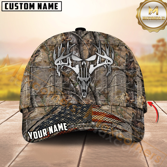 Maxcorners Metal Antler Skull Blue Camo Hunting Personalized 3D Cap Printed Multicolor
