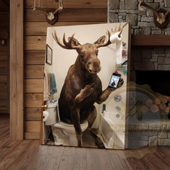 Maxcorners Moose Canvas Bathroom Smartphone Reading Humor Canvas Wall Art
