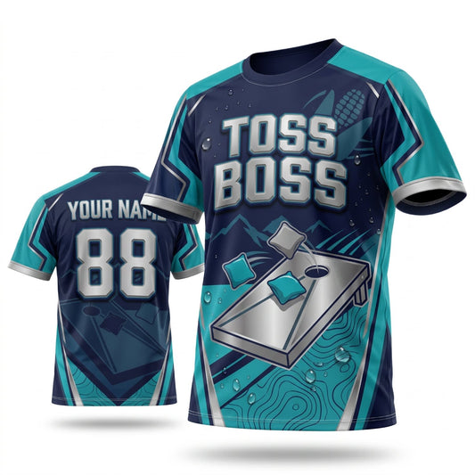 Maxcorners Cornhole Toss Boss Teal Board Personalized Name 3D Unisex Shirt