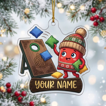 Maxcorners Cornhole Christmas Red Bean Bag Mascot Customized Name 3D Keychain And Ornament