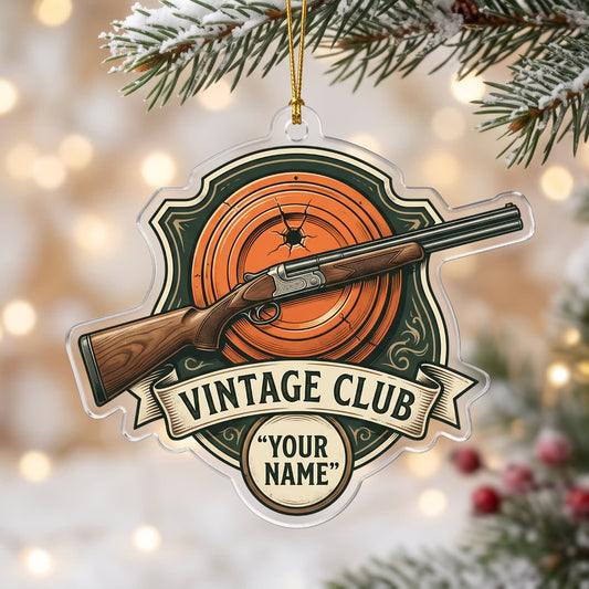 Maxcorners Clay Shooting Vintage Club Shotgun And Clay Target Customized Name 3D Keychain And Ornament
