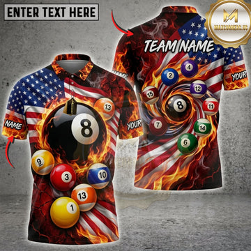 Maxcorners Billiards Flaming 8 Ball And Colorful Pool Balls Personalized Name 3D Unisex Shirt