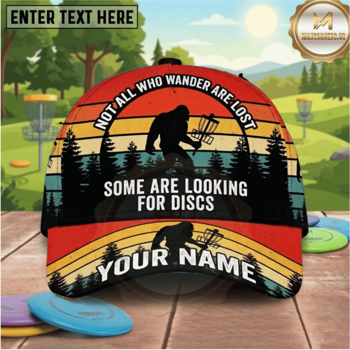 Maxcorners Disc Golf Not All Who Wander Are Lost Sunset Player Personalized Name 3D Cap LM3009