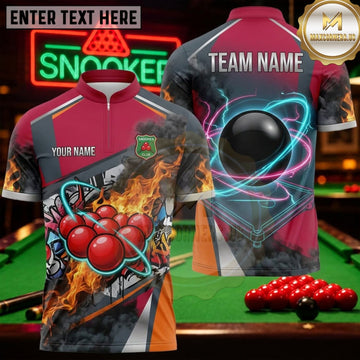 Maxcorners Snooker Gray Red Fiery Ball Burst Personalized Name 3D Unisex Shirt