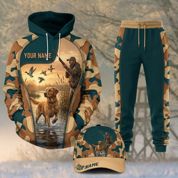Maxcorners Duck Hunting Duck Retriever Sunset Teal Camo Personalized 3D Shirts