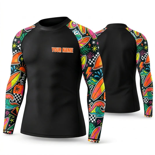 Maxcorners Personalized Graffiti Art Black Shirt with Colorful Neon Street Art Sleeves 3D All Over Printed Shirts, Best Gifts for Art Lovers