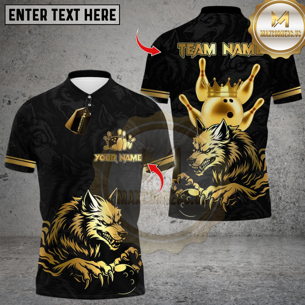 Maxcorners Bowling Wolf Strike Gold Fury Multicolor Customized Name, Team Name 3D Shirts