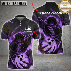 Maxcorners Bowling Skull Flame Multicolor Customized Name, Team Name 3D Shirts