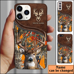 Maxcorners Deer Hunting Leather Pattern Personalized Name Phone Case (4 colors)