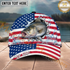 Maxcorners Fishing Patriotic Flag Water Splash Personalized Name 3D Cap (12 Fish Species)