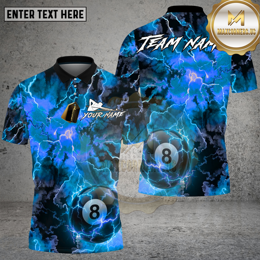 Maxcorners Billiards Shirt Purple Lightning Storm 8 Ball Multicolor Options Personalized Name, Team Name 3D Shirt (4 Colors)