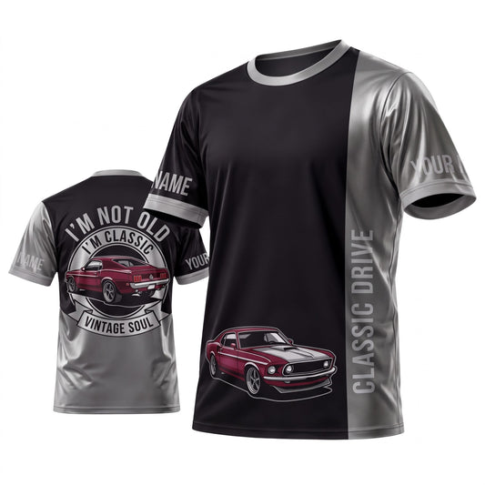 (9 Colors) Maxcorners Personalized Car Classic Muscle Car 3D T-Shirt - Black Burgundy Classic Drive and Silver Muscle Car
