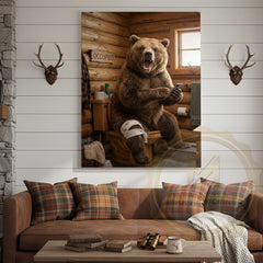 Maxcorners Bear Canvas Occupied Sign Rustic Bathroom Humor Canvas Wall Art