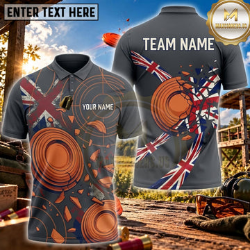 Maxcorners Clay Shooting Union Jack Orange Target Personalized Name 3D Unisex Shirt
