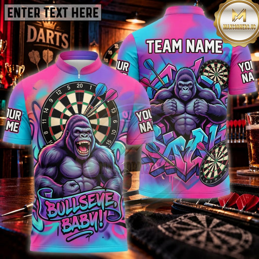 Maxcorners Darts Neon Pink Full Send Gorilla Personalized Name 3D Unisex Shirt