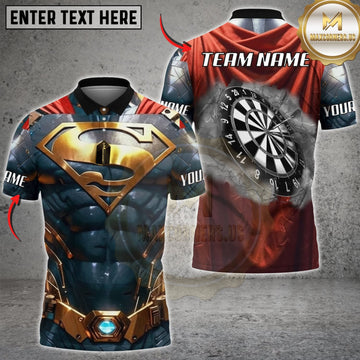 Maxcorners Darts Blue Gold Metallic Armor Monochrome Dartboard Personalized Name 3D Unisex Shirt
