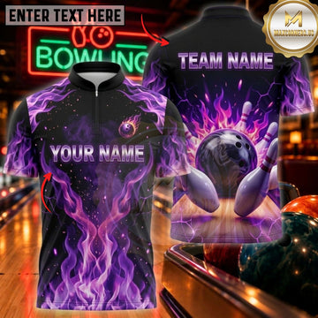 Maxcorners Bowling & Purple Ball Energy Graphic Customized Name, Team Name 3D Shirts