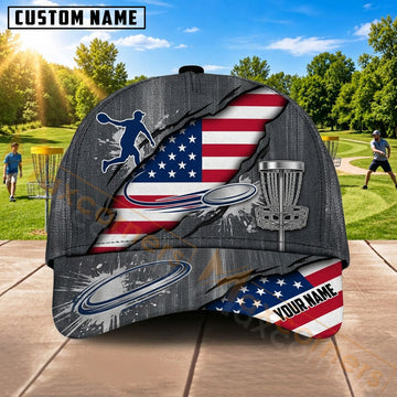Maxcorners Disc Golf Flying Disc & Eagle Wing Flag Graphic Customized Name 3D Cap