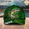 Maxcorners Fishing Green Geometric Water Splash Personalized Name 3D Cap (12 Fish Species)