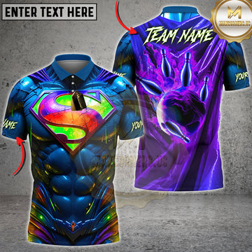 Maxcorners Bowling Neon Hero Armor Purple Flame Pins Multiple Options Personalized Name, Team Name 3D Shir