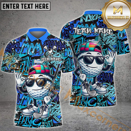 Maxcorners Graffiti Funny Golf Pattern Multicolor Options Personalized Name, Team Name 3D Polo Shirt (4 Colors)