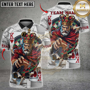 Maxcorners Dart King of Hearts Royal Playing Card Personalized Name, Team Name 3D Polo Shirt