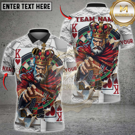 Maxcorners Dart King of Hearts Royal Playing Card Personalized Name, Team Name 3D Polo Shirt