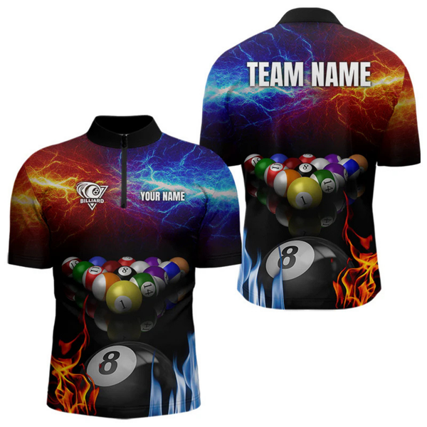 Maxcorners Orange And Blue Custom Lightning Men's Billiard Shirts – Billiard Pool Team Jerseys Polo & 1/4 Zip LM1605