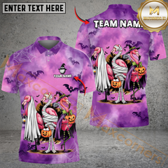 Maxcorners Spooky Flamingo Halloween Funny Golf Shirt, Customized Name & Team Name 3D Shirts (4 Colors)