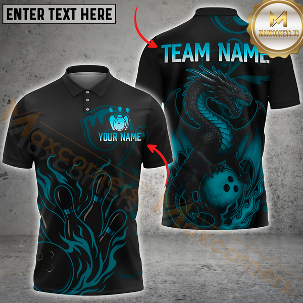 Maxcorners Bowling Dragon Multicolor Customized Name, Team Name 3D Shirts