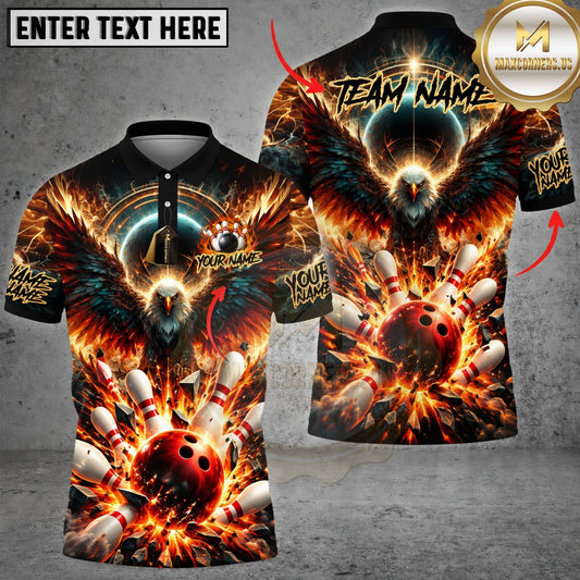 Maxcorners Bowling Pins & Dramatic Strike Explosion Graphic Customized Name, Team Name 3D Shirts