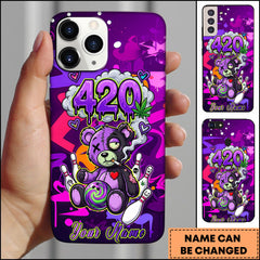 Maxcorners Bowling 420 Purple Bear Cannabis Ball Pins Graffiti Personalized Name Phone Case