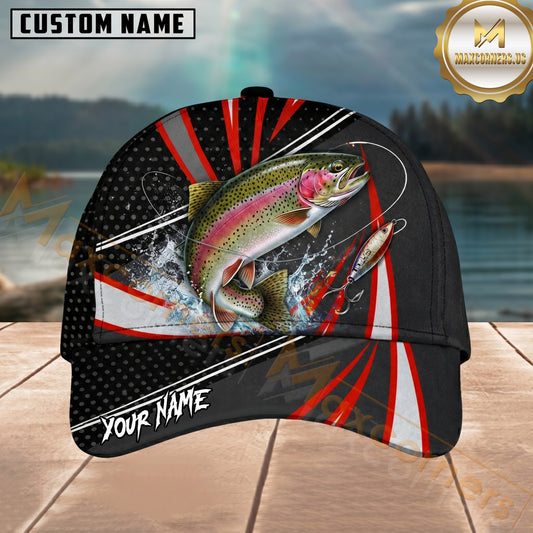 Maxcorners Fishing Red White Graphic Personalized 3D Cap