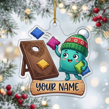 Maxcorners Cornhole Christmas Blue Holiday Mascot Wooden Board Customized Name 3D Keychain And Ornament