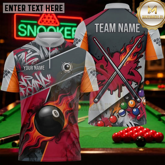 Maxcorners Snooker Gray Black Red Crossed Cues Personalized Name 3D Unisex Shirt