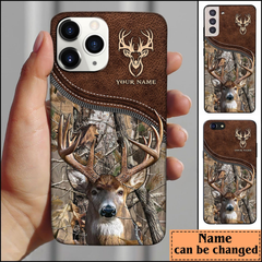 Maxcorners Deer Hunting Leather Pattern Personalized Name Phone Case (4 colors)