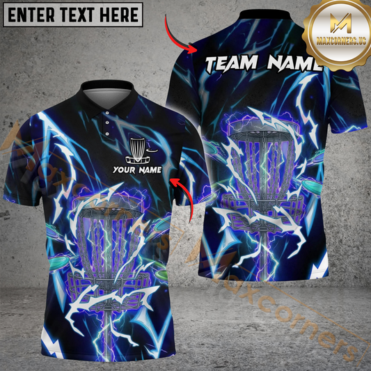 Maxcorners Lightning Strike Disc Golf Polo Personalized Name, Team Name 3D Shirt (4 Colors)