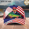 Maxcorners Fishing Patriotic Flag Angler Personalized Name 3D Cap (12 Fish Species)