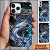 Maxcorners Black Teal Grunge Splash Personalized Name Phone Case (13 Fish Species)