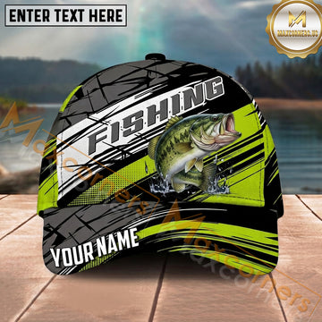 Maxcorners Fishing Neon Green Racing Personalized Name 3D Cap (12 Fish Species)