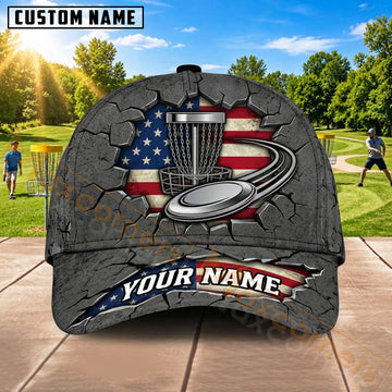 Maxcorners Disc Golf Flying Disc & Stars and Stripes Basket Graphic Customized Name 3D Cap