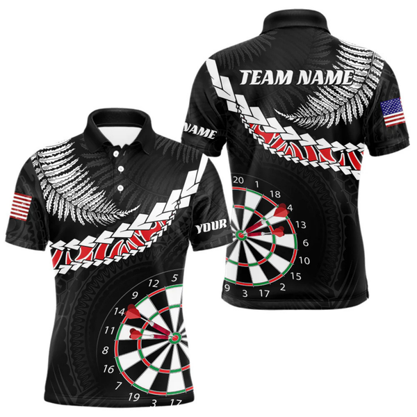 Maxcorners Personalized US Flag Tribal Dart Shirts For Men Custom Team Polo & Quarter Zip Dart Jerseys LM1605
