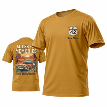 Maxcorners Personalized Car Classic Muscle Car 3D T-Shirt – Mustard Yellow Route 42 Miles and Memories Classic Car