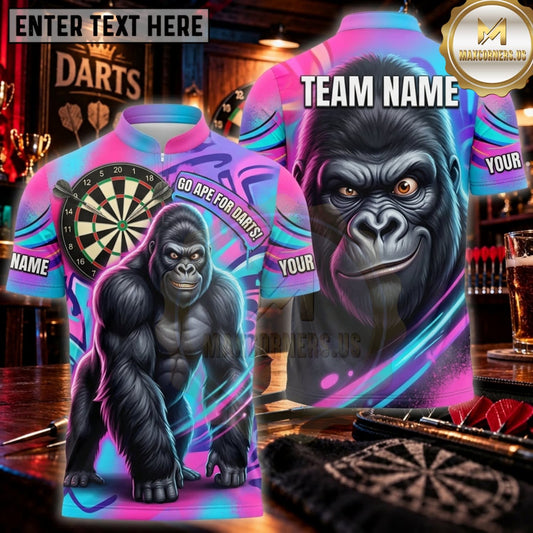 Maxcorners Darts Electric Pink Graffiti Gorilla Personalized Name 3D Unisex Shirt
