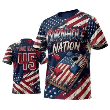Maxcorners Cornhole Bag Slingers Patriotic Red Blue Personalized Name 3D Unisex Shirt