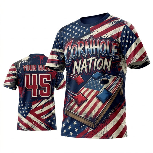 Maxcorners Cornhole Bag Slingers Patriotic Red Blue Personalized Name 3D Unisex Shirt