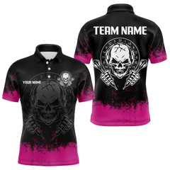 Maxcorners Cracked Skull Holding Dart Arrows Custom Pink Dart Shirts For Men, Dart Team Jerseys LM054