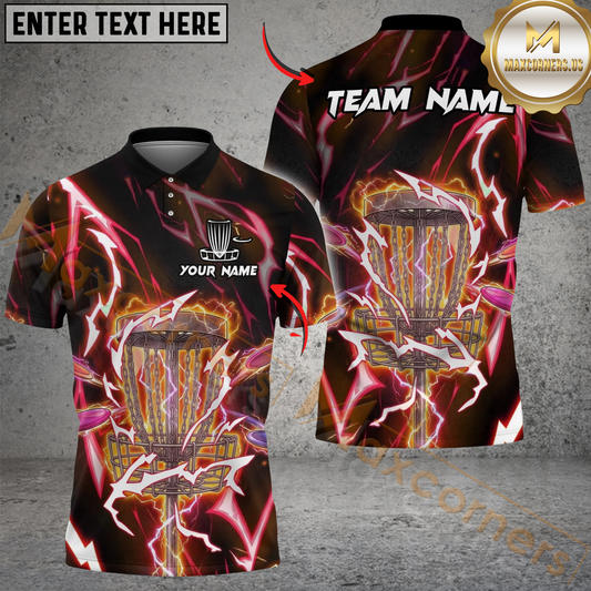 Maxcorners Lightning Strike Disc Golf Polo Personalized Name, Team Name 3D Shirt (4 Colors)