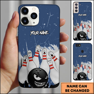Maxcorners Bowling Angry Cartoon Pins Strike Multicolor Personalized Name 3D Phone Case